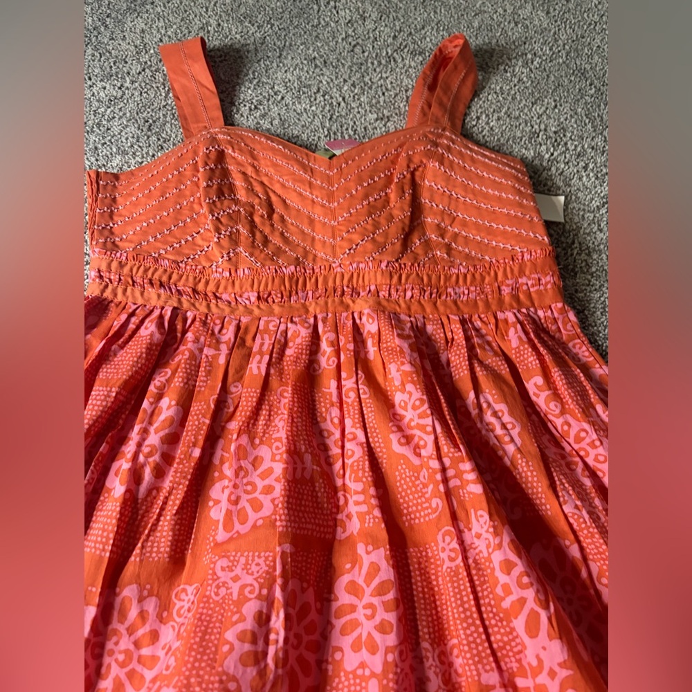 🌸 NWT Sigrid Olsen Coral & Pink Smocked Sundress | Flowy Summer Dress Size 4